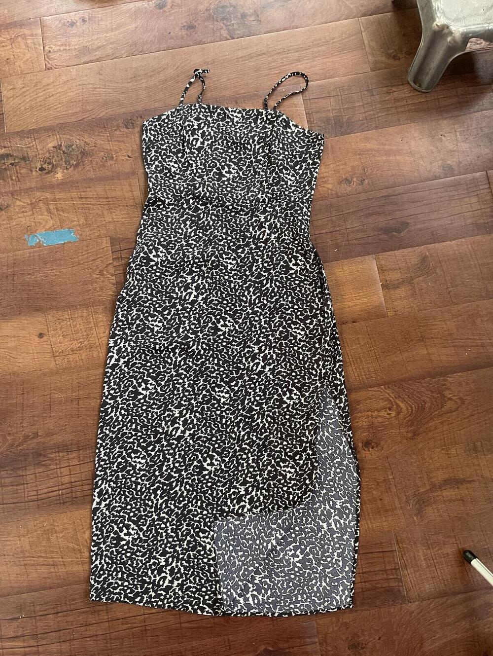 NWT A New Day Women's Column Slip Maxi Dress Black White Leopard Print Size M